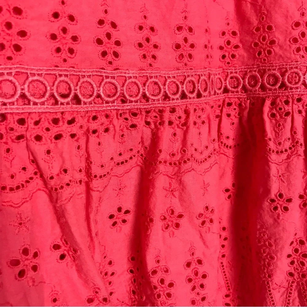 J. Crew Coral Floral Eyelet Tiered Shift Dress Womens Size 6 Peasant Coquette
